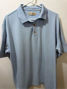 Item 061526B     
Light Blue & White striped Men's Polo Shirt